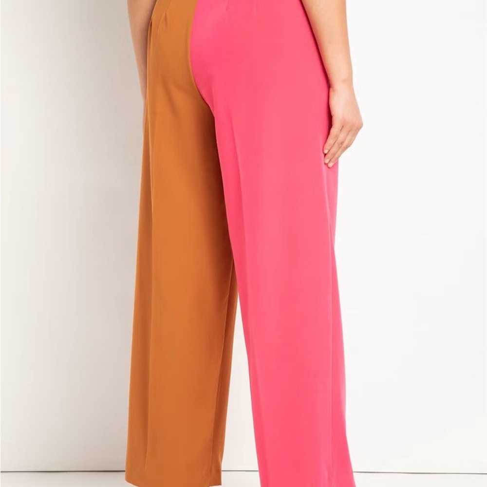 Eloquii Pink and Brown Straight-Leg Colorblock Pants size 14 - Picture 9 of 9